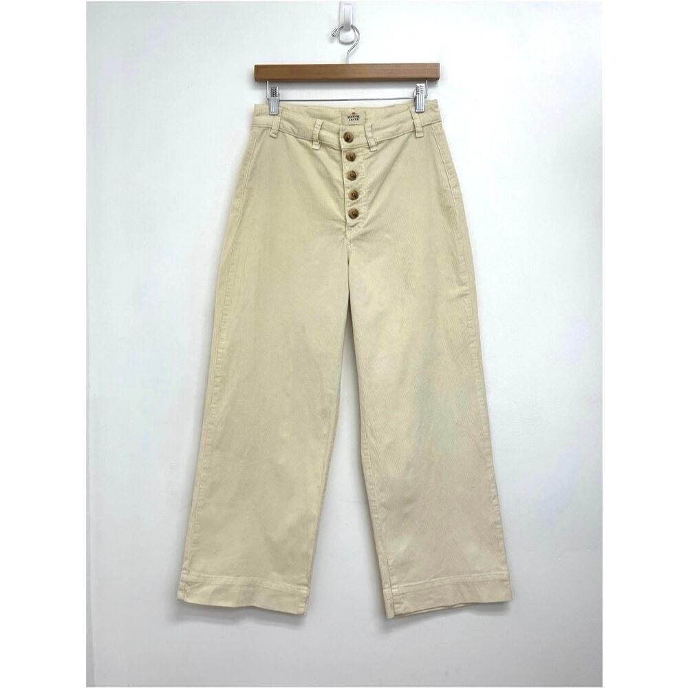 Marine Layer Bridget Corduroy Crop Wide Leg Retro Button Front Pant Cream Size 8